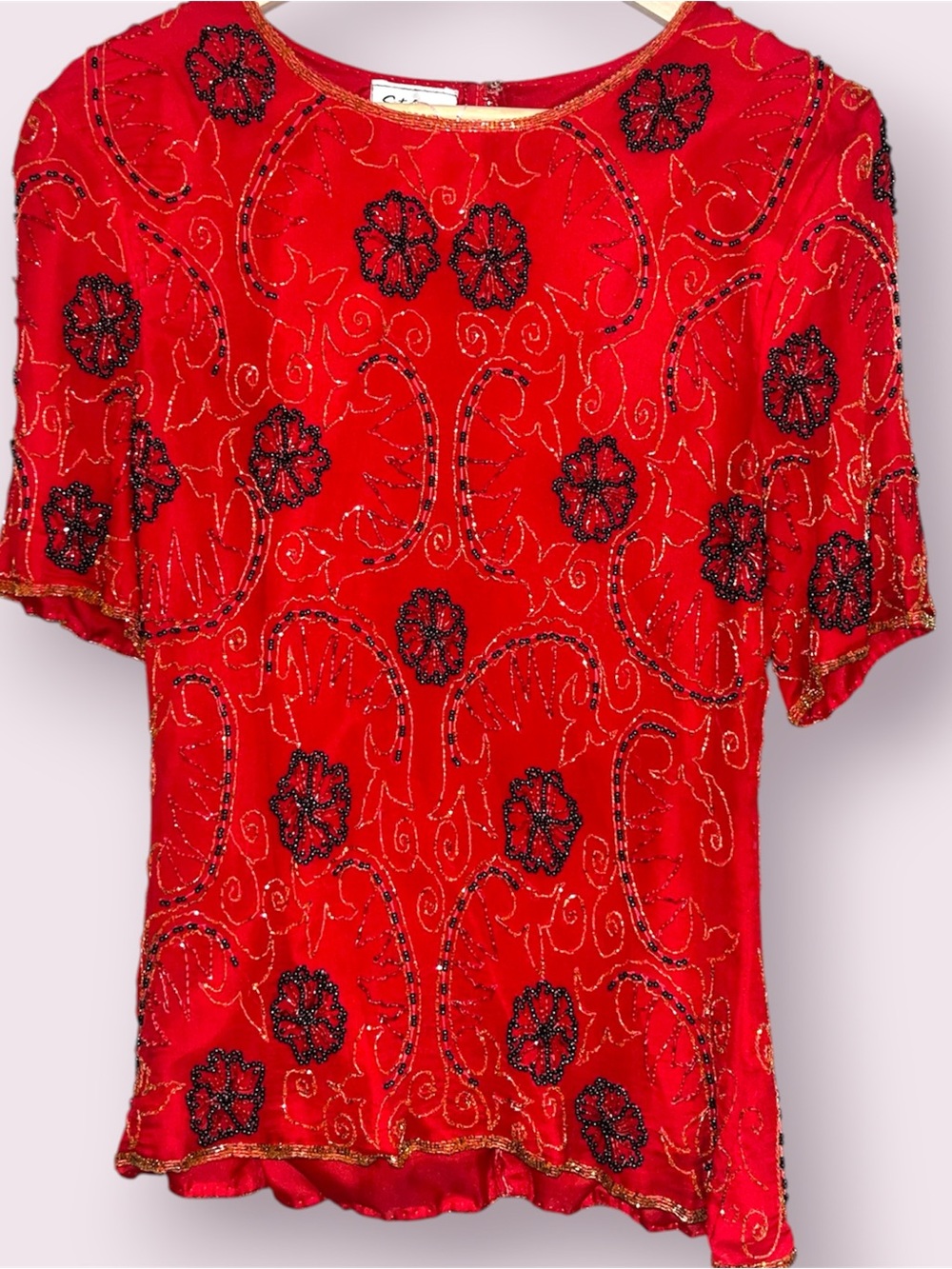 Vintage Stenay Hand-Beaded Silk Top